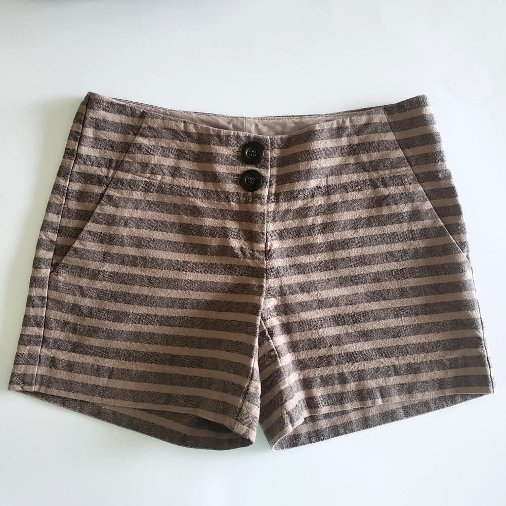 The Limited Drew Fit Linen Shorts Khaki Black Stripes‎ 5" Inseam Size 0 Pockets